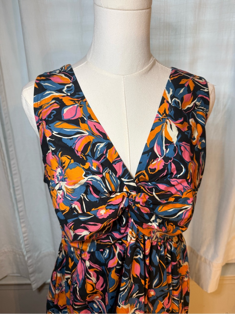 French Connection Navy Dress with Pink and Orange Floral Print